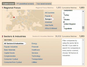 FT Regions and sectors (Screening for Stocks &ndash; Dividend Portfolio 2)