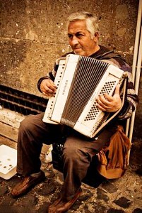 man playing accordion