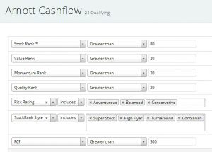 Arnott cash flow rules (Rob Arnott Stock Screen)