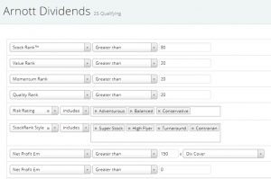 Arnott dividends rules (Rob Arnott Stock Screen)